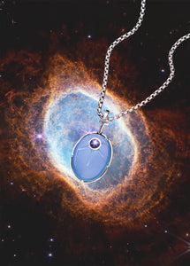 Chalcedony Southern Ring Nebula stainless steel necklace